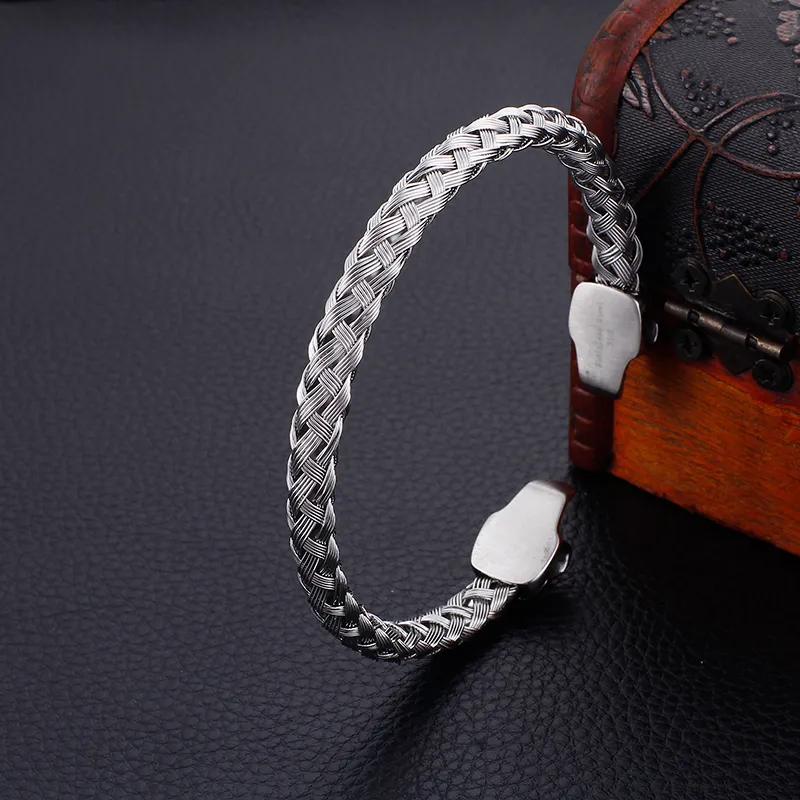 Silver Stainless Steel Cuff bangle Biker double skull head End Open Bracelet knot Wire chain