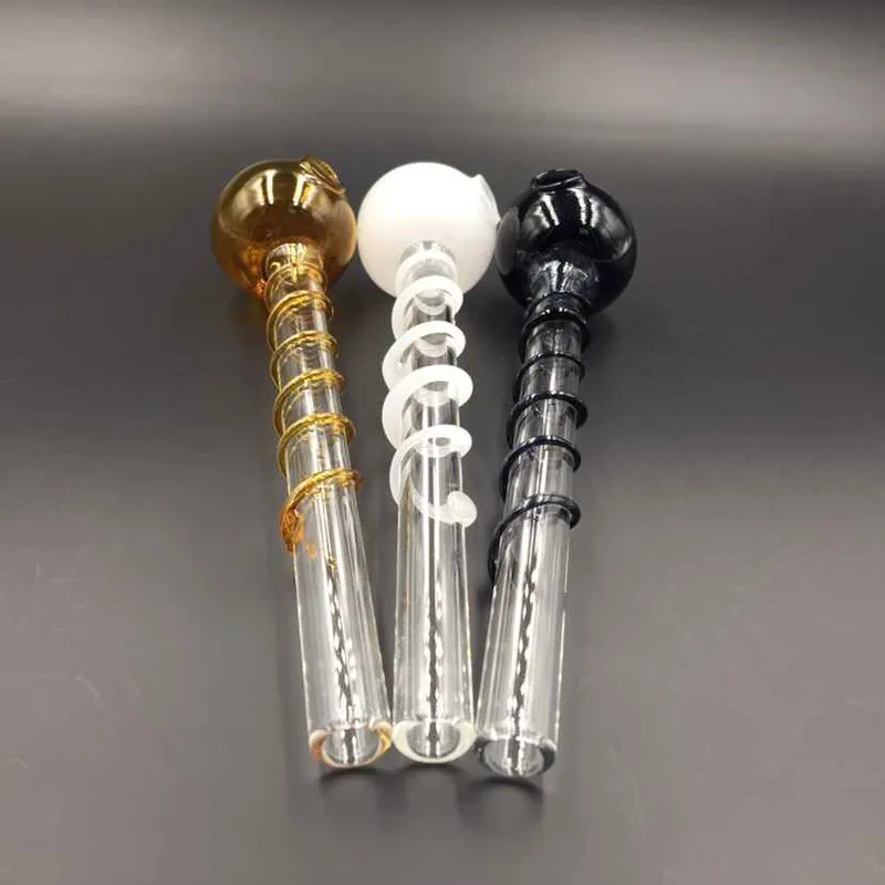 Hot sale Glass Smoking pipe straight hand pipe with colored spiral oil burners pipe hookah glass bong small portable water pipes