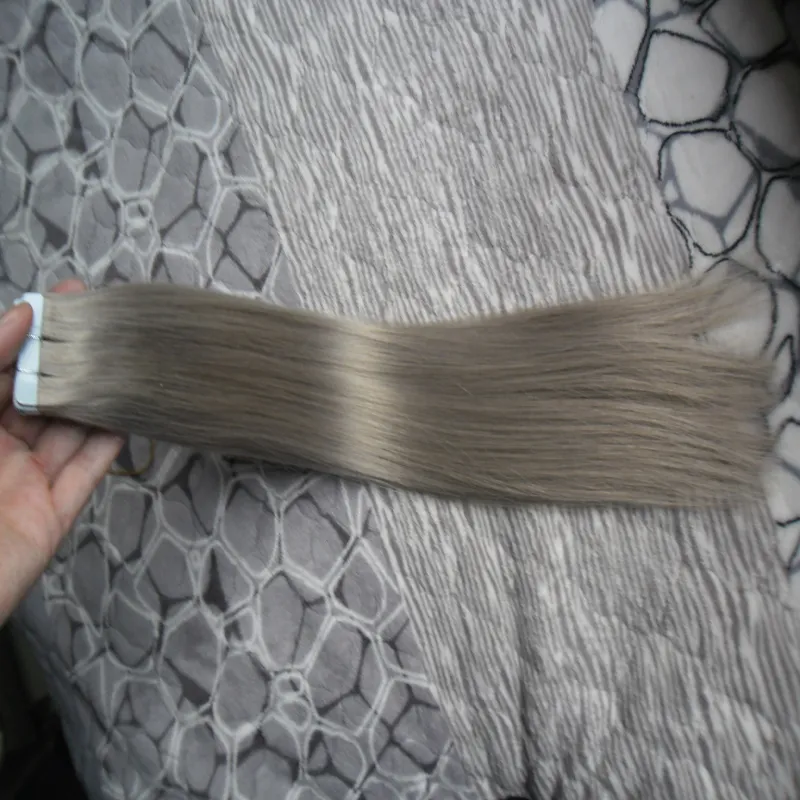 Silver Grey Hair Extensions Seamless Remy 100g Tape In Human Extensions 100g  PU Skin Väftband Hårförlängningar Hårprodukter