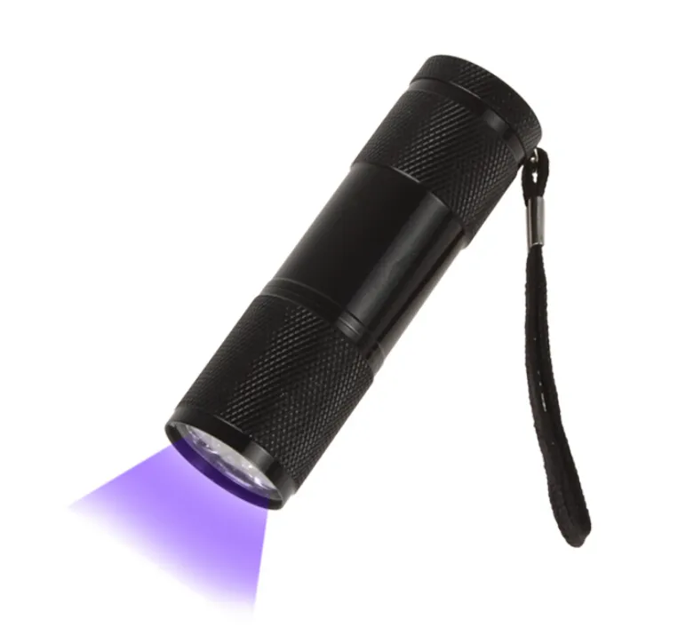 9LED Aluminium Mini Portable UV Ultra Violet Blacklight 9 LED Flashlight Torch Light DHL shipping