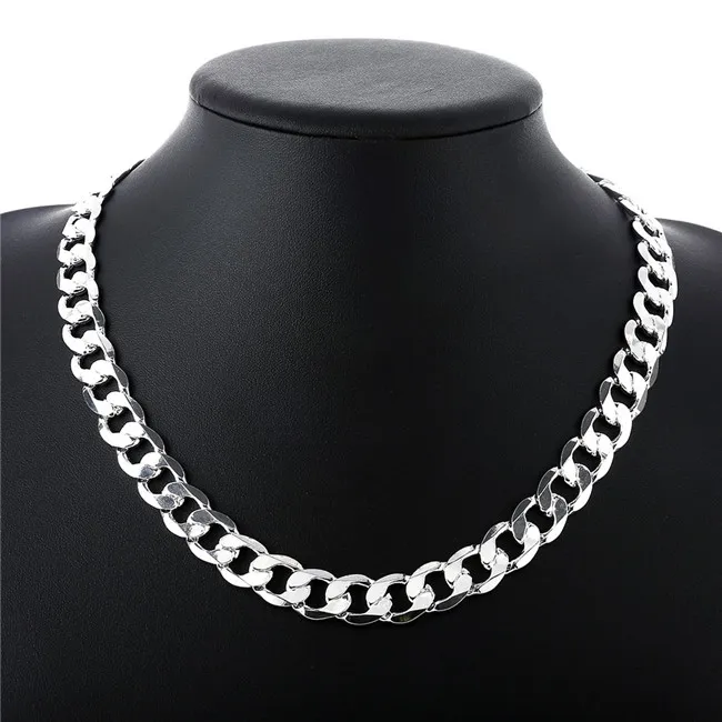 Collana pesante laterale piatta da 66 g 12 mm Collana da uomo in argento sterling STSN202, vendita diretta in fabbrica di collane con catene in argento 925 di moda all'ingrosso