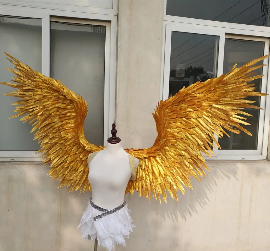 Decoração de festa asa de fada fantasiado ouro asas de penas de anjo para exibição de fotografia de casamento