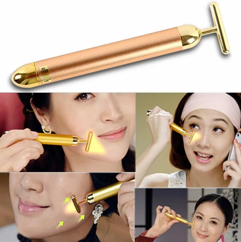التكنولوجيا من اليابان 24K بار الجمال الذهبي ديرما الطاقة الوجه مدلك العناية بالجمال الاهتزاز مدلك الوجه مع هدية مربع