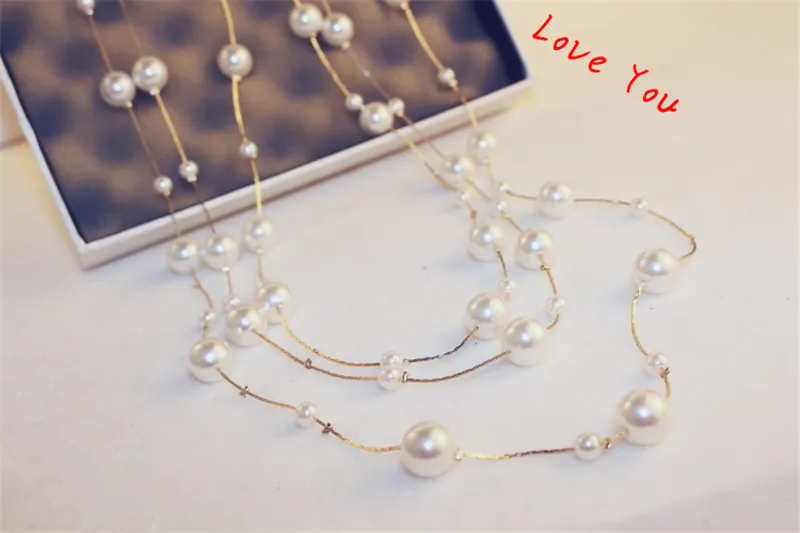 Collier de perles multicouches créateur de marque coréenne long collier pour femmes chandail bijoux