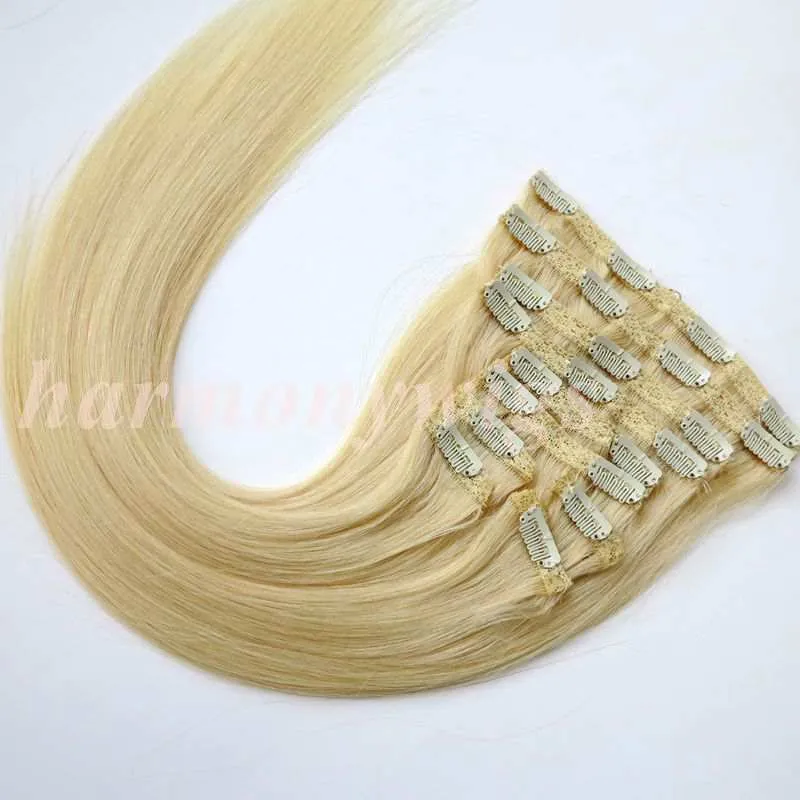 120g /clip in on hair extensions Double Drown #613/Bleach Blonde 20 22inch Straight Brazilian human hair extensions