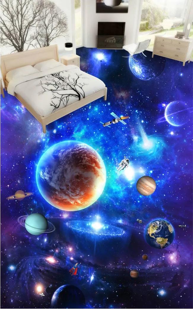 3d pvc flooring custom photo Waterproof Self-adhesive floor wall sticker Galactic cosmic sky 3d wall murals wallpaper room decor painting