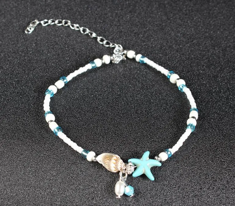 Cavigliera conchiglia Perle di perle Cavigliere di stelle marine le donne 2017 Moda vintage fatti a mano a piedi nudi Sandalo Dichiarazione Bracciale Piede Boho Gioielli