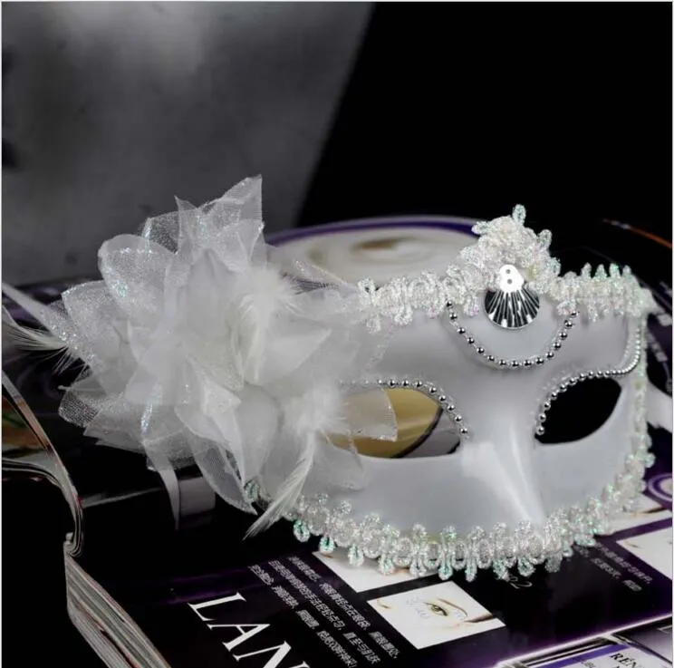 Maschera Veneziana Mascherata Misteriosa Maschera Veneziana in Puro Colore Maschera Mardi Gras con Accessorio Maschera Occhi Fiore Bianco Nero