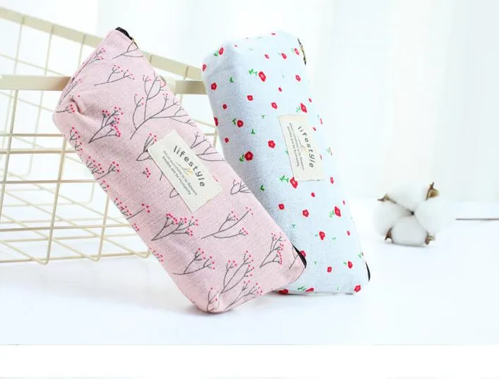 Fashiong Floral Toile Zipper Crayon Cas Stylo Sac enfants porte-monnaie portefeuille dame Cosmétique Maquillage Pouch sac Pour L'école papeterie sacs