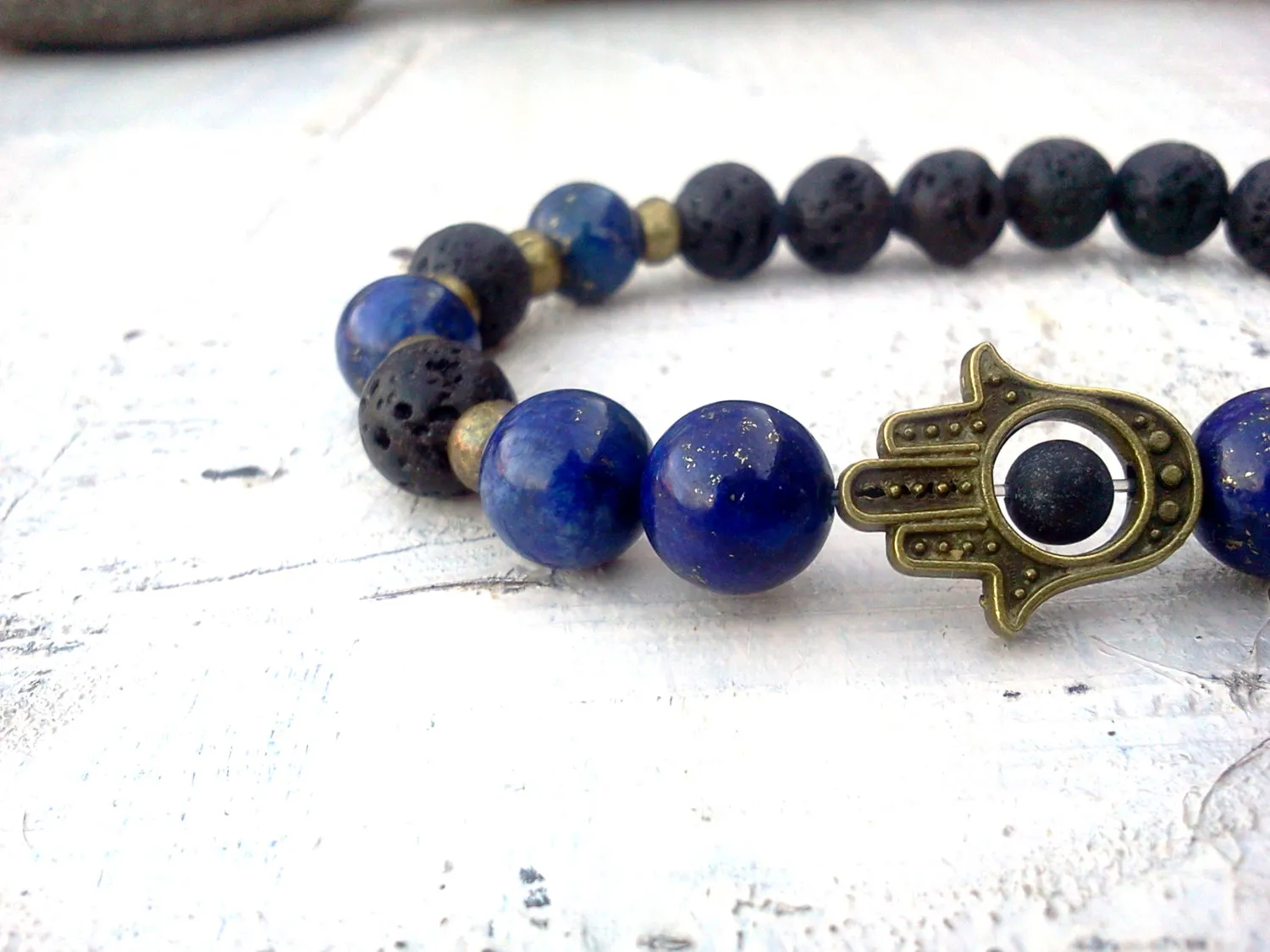 SN0295 modedesign smycken lapis lazuli hamsa armband lava hamsa armband lapis och lava man lycka till armband276q