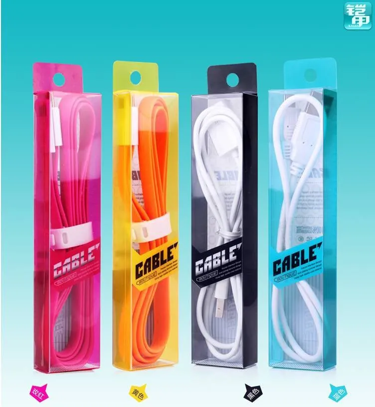 Groothandel 300 stks / partij Blister Clear PVC Retail Packaging Tas / Pakketten Box voor 1 meter Oplaadkabel USB-kabel, 4 kleur