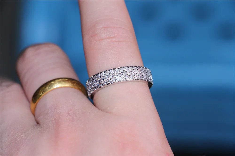 Groothandel mode 3 rijen gesimuleerde diamant zirkoon 10kt wit goud gevuld ring vrouwen voor elegante volledige vinger liefde ringen bruiloft band sieraden