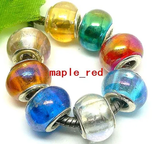 Toptan 50 adet Moda Renkli Kaplama AB Tasarım Lampwork Cam Boncuk Gümüş Kaplama Fit Avrupa Charm Bilezik