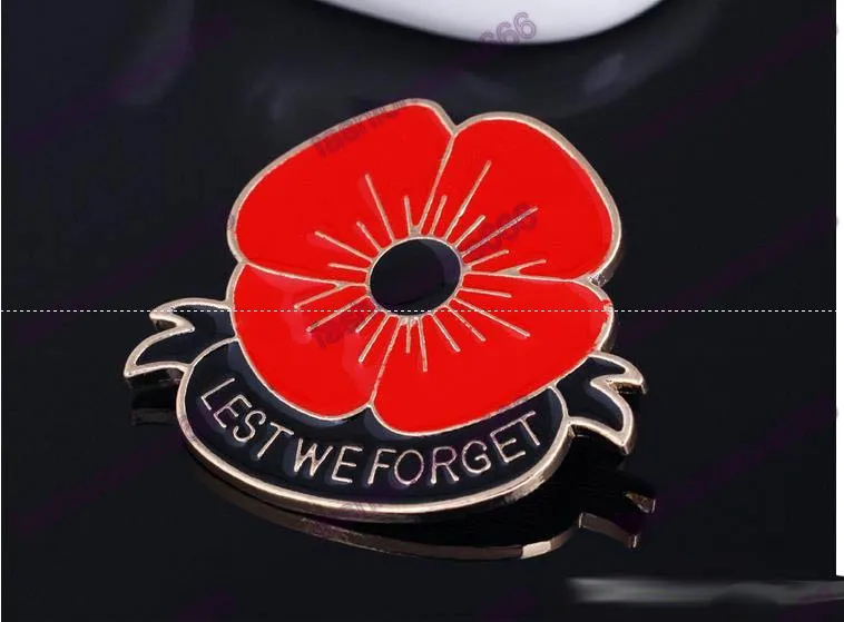 "Lest We Forget" Enamel Red Poppy Brooch Pin Badge Golden Flower brooches pins Remembrance Day Gift for women