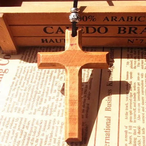 Jesus colar de pingente de cruz de madeira cadeia longa camisola do vintage contas de prata cordão de couro homens mulheres jóias artesanais à moda presentes de Natal 