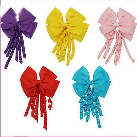 196 لون! 4inch Korker Streamer Ribbon مرنة Bobble Grosgrain Ribbon Long Korker Tail Taild Fancy Cute Hair Bow with Clip for Girls /