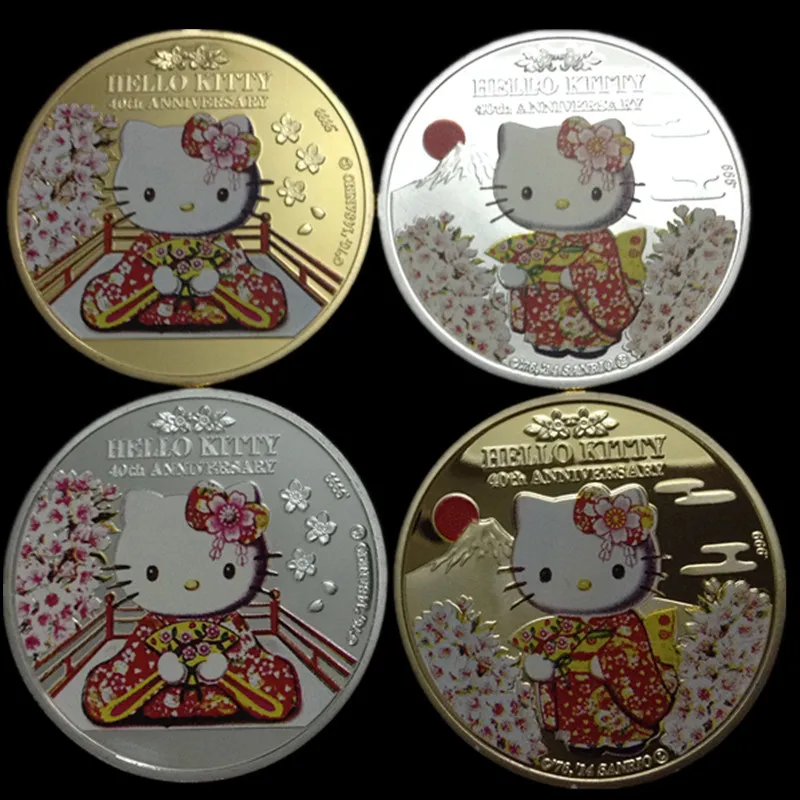 Kitty coin animal cat Japan cartoon theme badge 24k real gold silver plated 1 OZ 40 mm metal souvenir collectible coin