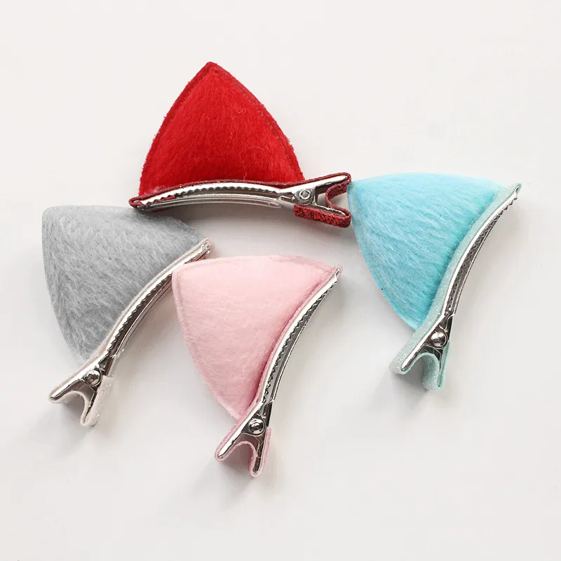 Ny koreansk glitter filt Cartoon Cat Ears Baby Hair Clips 12PrairsPatchwork Milticolor Accessories