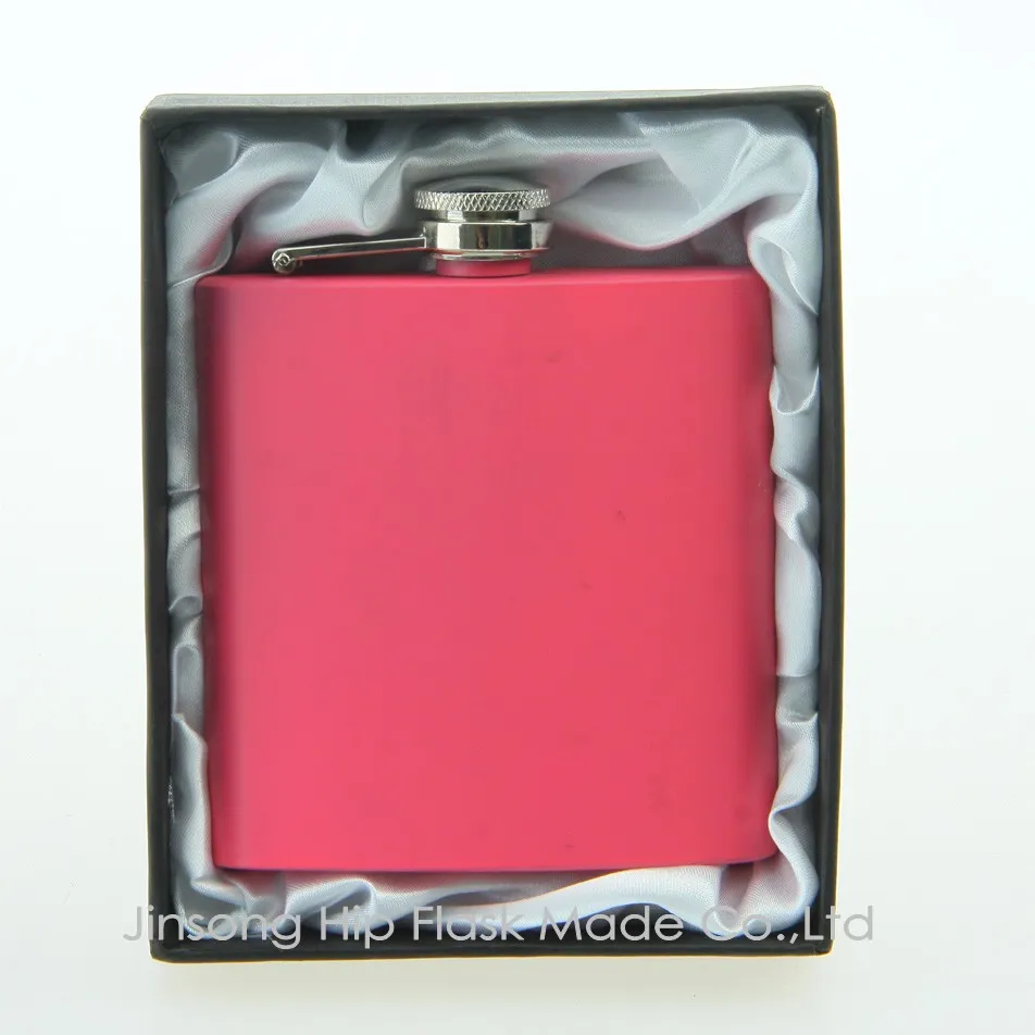 Color coated 6oz stainless steel hip flask in black gift box packing , white silk lined,personalized logo free, 18/8 S/S FOOD DEGREE