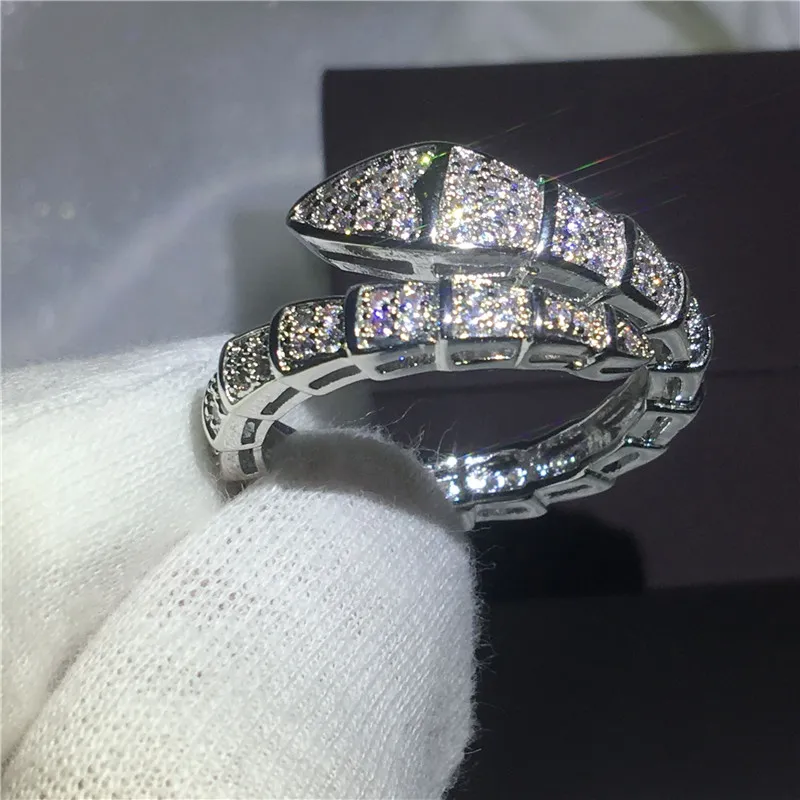 Brand Snake Style wedding band ring for women pave set 5A zircon crystal bijoux White Gold Filled Engagement Bridal rings