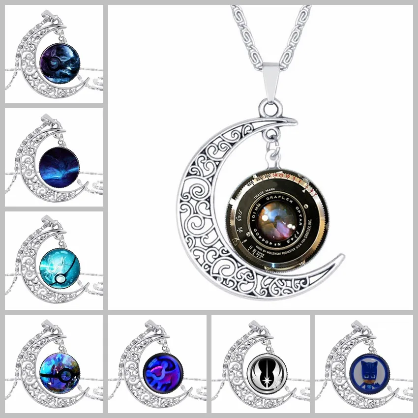 Modische Cabochons, Glas-Mond-Halskette, Sternenhimmel, Weltraum, Universum, Edelstein-Anhänger, Lebensbaum-Halsketten für Frauen, Schmuck-Accessoires