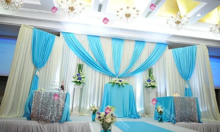 新しい3PCS /ロット（1ピース4 * 3M + 2ピース2 * 2M）盗品アイスシルクカーテンパーティーステージ背景の結婚式の装飾が付いている高級結婚式の背景
