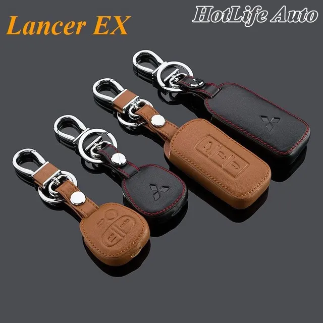 2014 Mitsubishi Lancer EX Lancer Bil Keychain Läder Key Fob Case Cover för 2004- 2014 2015 Lancer EX Key Chain Car Tillbehör