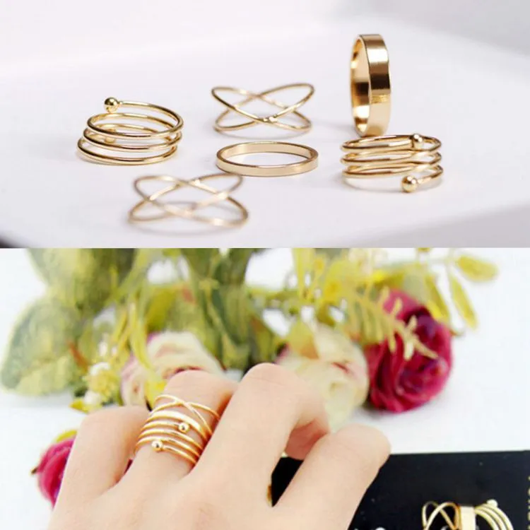 Ensemble de bagues de marque de mode Kit femmes bague de dame bijoux en alliage d'or pointe de doigt empilable F21 bagues de bande bague de jointure accessoires de bijoux 6 pièces/ensemble