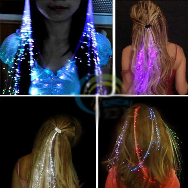 Lysande ljus upp LED hårförlängning Flash Braid Party Girl Hair Glow av Fiber Optic För Party Christmas Night Lights