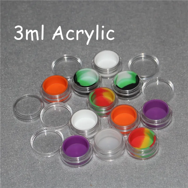 wholesale hot selling high quality acrylic clear concentrate container 3ml clear glass container silicone wax bho jar glass dab oil rigs