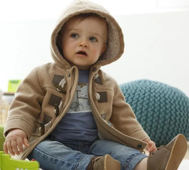 Höst Vinter Europa Mode Baby Boys Jacket Coat Kids Hooded Warm Outwear Jacka Jackor Barn Barnkläder Grå Brun 12540