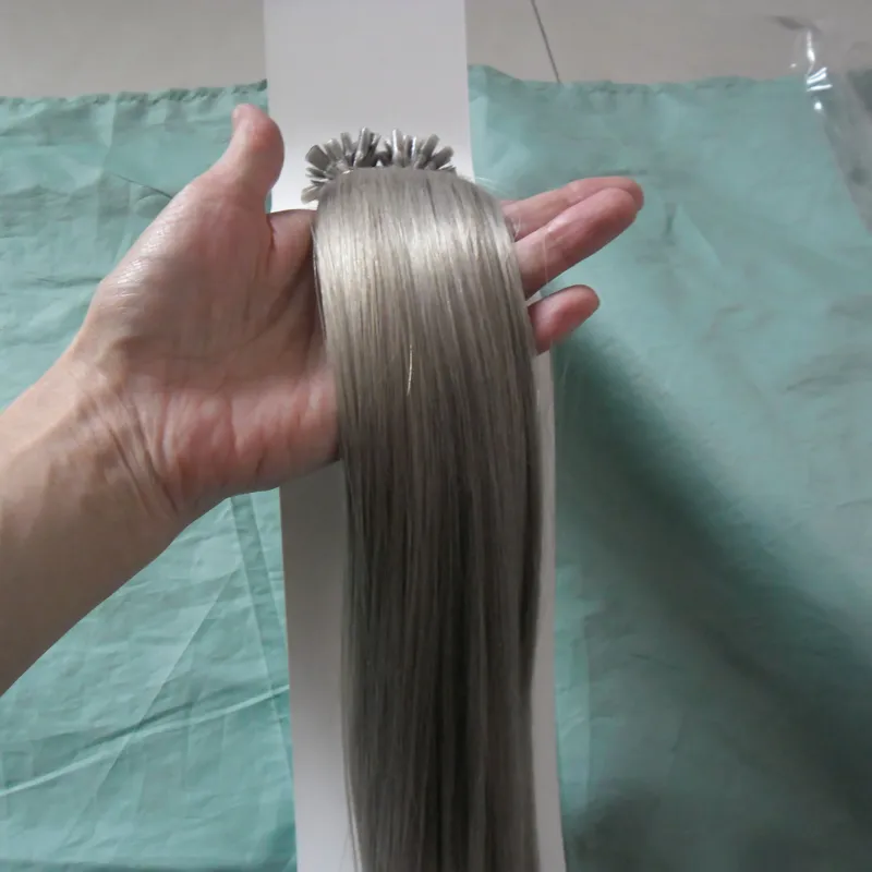 estensioni dei capelli grigio argento estensioni dei capelli con punta a U 100g 100s pre-bonded cheratina con punta capelli umani