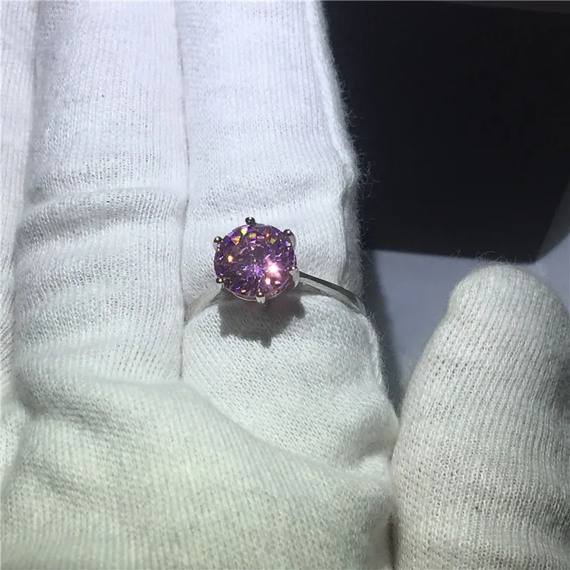 Fina smycken 100% riktiga 925 sterling silverring 3ct rosa 5a zircon cz engagemang bröllop band ringar för kvinnor brud smycken