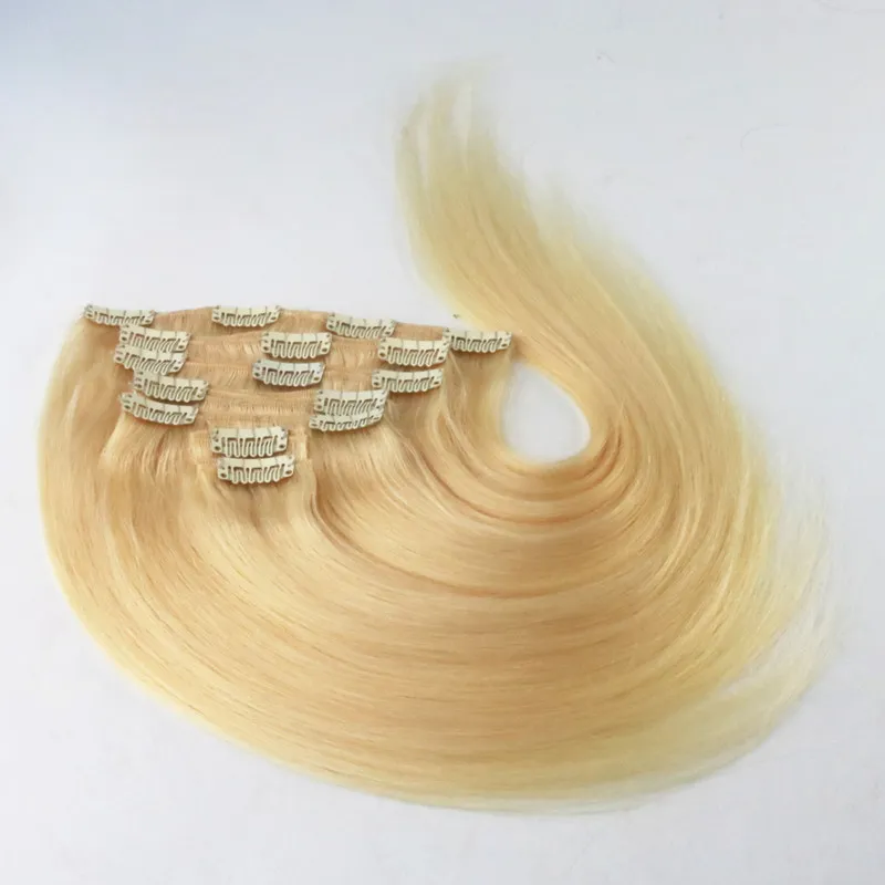 613 Bleach Blonde hair virgin thick clip in hair extension 100g Straight african american clip in human hair extensions