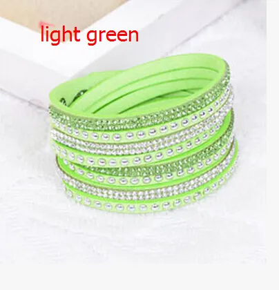 Hot sell Wholesale Rhinestone Bling Double Leather Wristband Fashion Slake Deluxe Multi Color Crystal Wrap Bracelets For Women