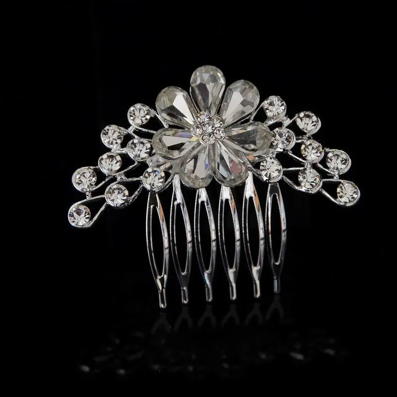 Bästa Deal Luxury Crystal Bride Headdress Bröllopsklänning Tillbehör Bröllop Hår Smycken Vrystal Flower Hair Comb Partihandel Pris DHF803