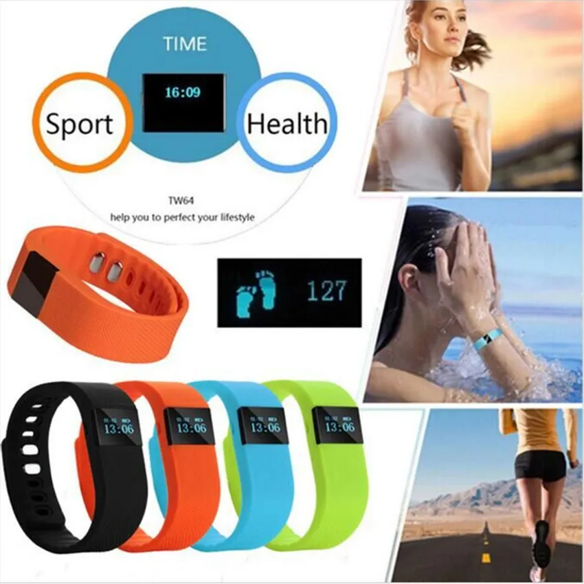 TW64 Smart Wristband Fitness Activity Tracker Bluetooth 40 Smartband Sport Bracelet Pedometer For IOS Samsung Android Cellphones 4652309