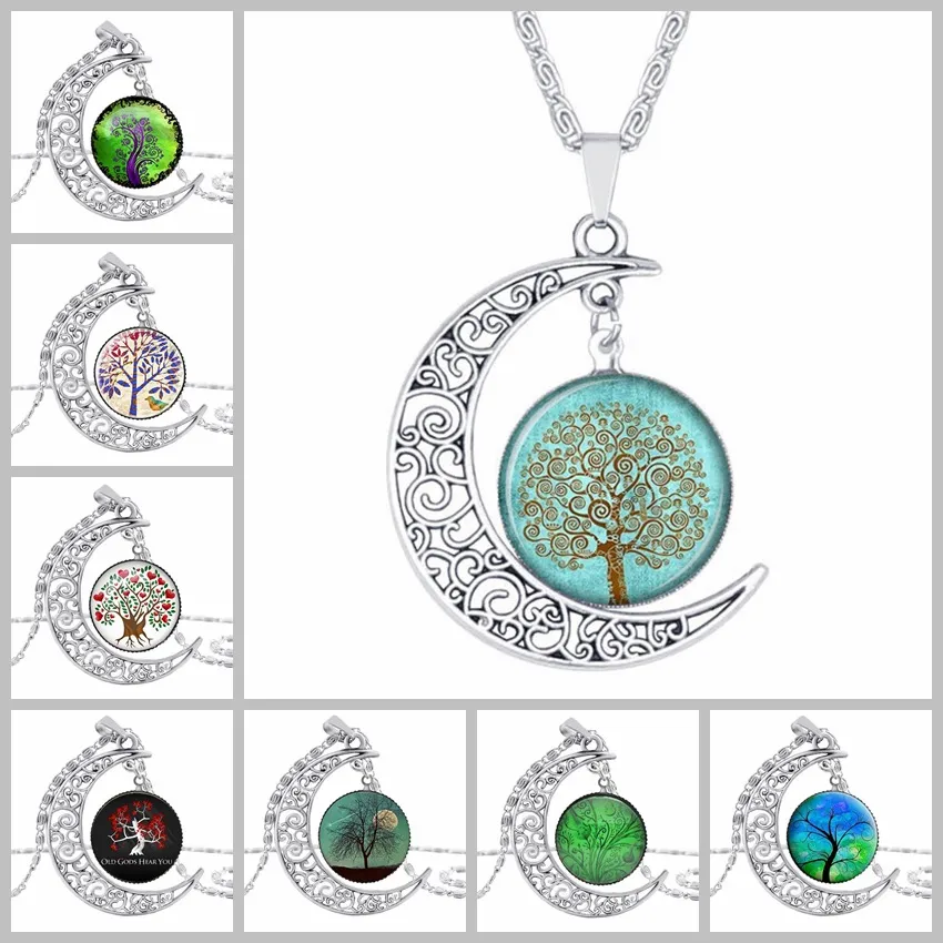 Nieuwe Vintage Maan Ketting Starry Moon Outer Space Universe Edelsteen Kettingen Hangers Dames Accessoires Tree of Life Necklace