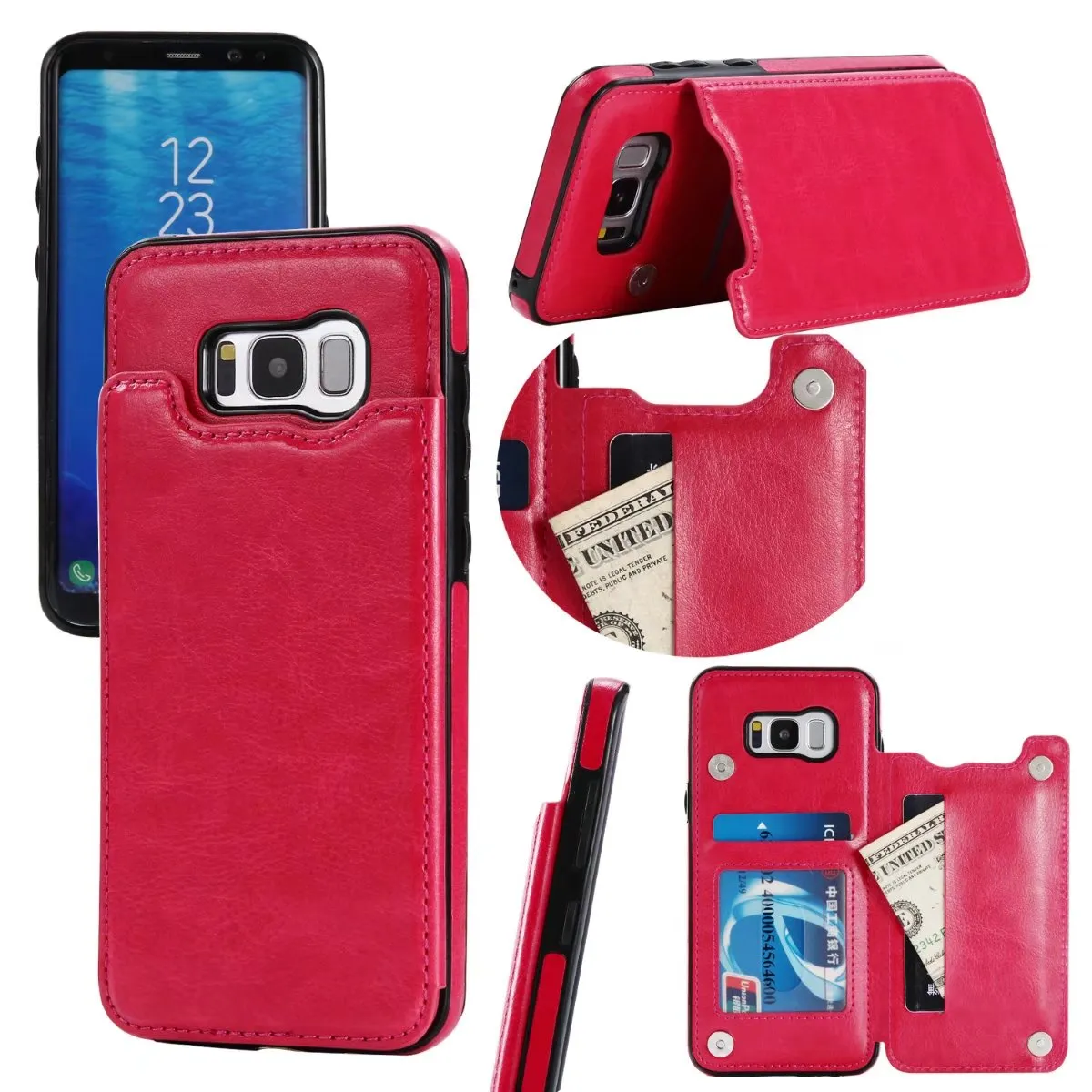 Luxury Wallet Case för Samsung Galaxy S8 S8 Plus S7 S7 Edge Bracket Typ Läder Korthållare Kickstand Flip Back Cover för Samsung S7