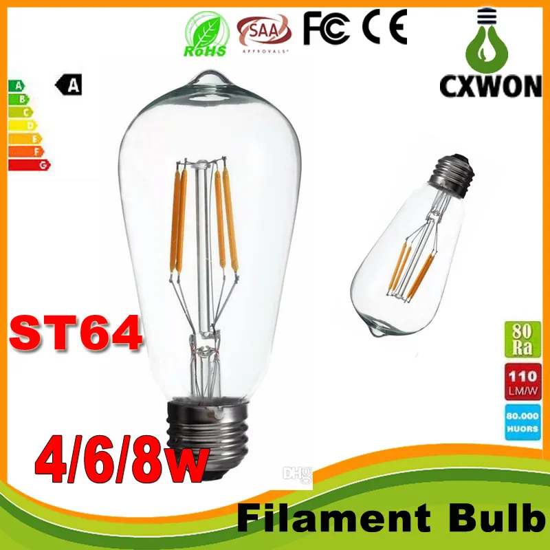 Ampoules à filament LED Edison à 360 degrés e27 B22 4W 6W 8W AC110V-240V blanc chaud / ool Blanc Ampoules LED en verre transparent