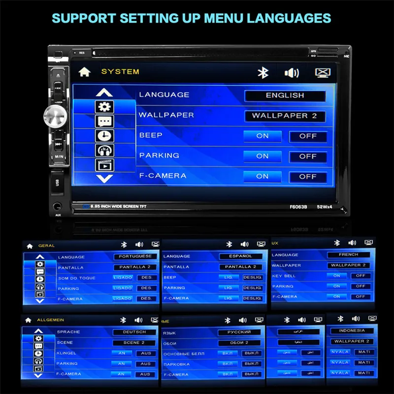 새로운 6.95 인치 2-DIN 자동차 DVD 대시 FM 라디오 수신기 HD 터치 스크린 블루투스 오디오 플레이어 무선 원격 제어