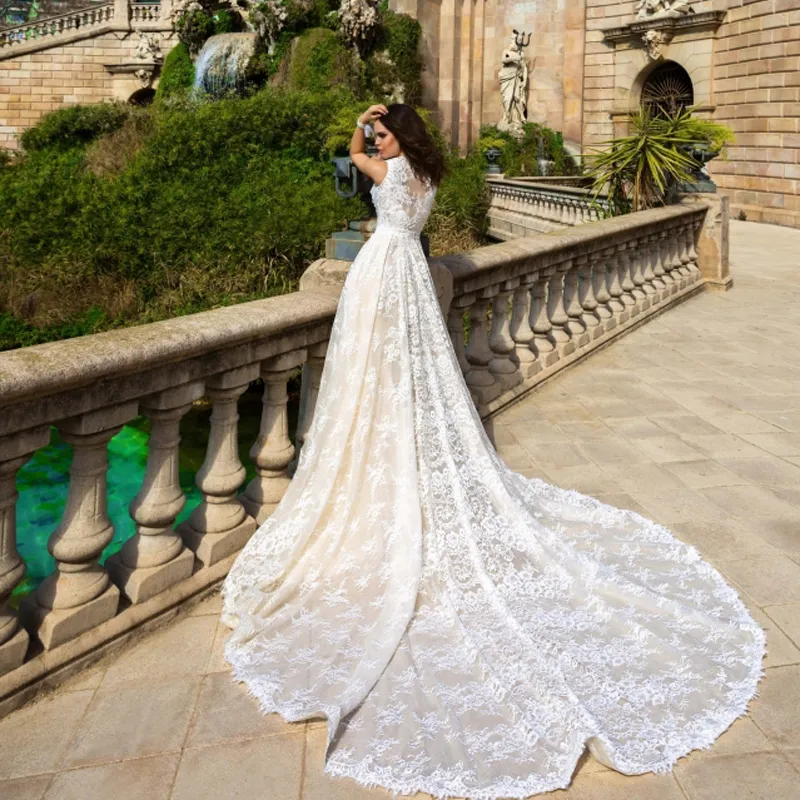 Robe De Mariee 2020 Nuovi abiti da sposa a sirena champagne con strascico staccabile Abiti da sposa Abito da sposa taglie forti