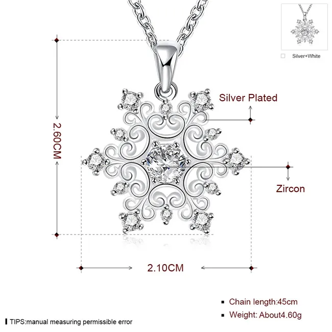 Collana con ciondolo a forma di fiocco di neve da donna di alta qualità Collana con placca in argento sterling con pietre preziose bianche STSN771, collana in argento 925 di nuova moda