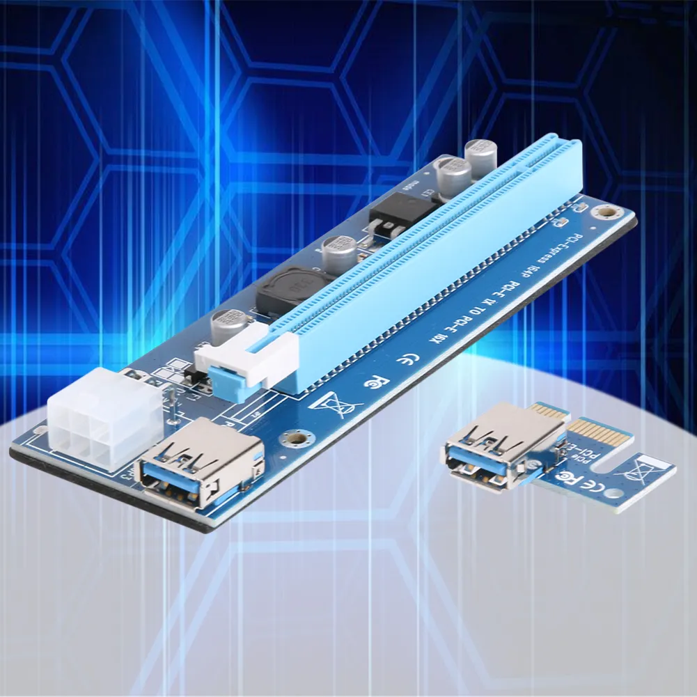 Freeshiping 20 pcs SATA 15Pin a 6Pin cabo Riser PCI-E Card 1X a 16X Extender com fonte de alimentação USB 3.0 cabo para gráficos para Bitcoin Miner
