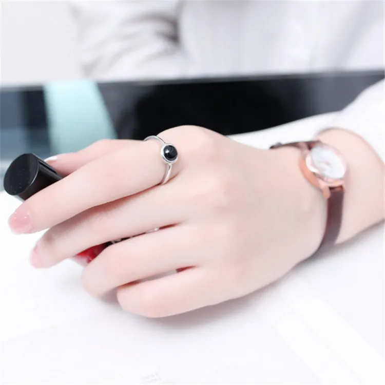 925 Fits European Jewelry Black Onyx Silver Rings Brand Fashion agate Finger Rings High Quality Open women ring Antiallergic 2.35g