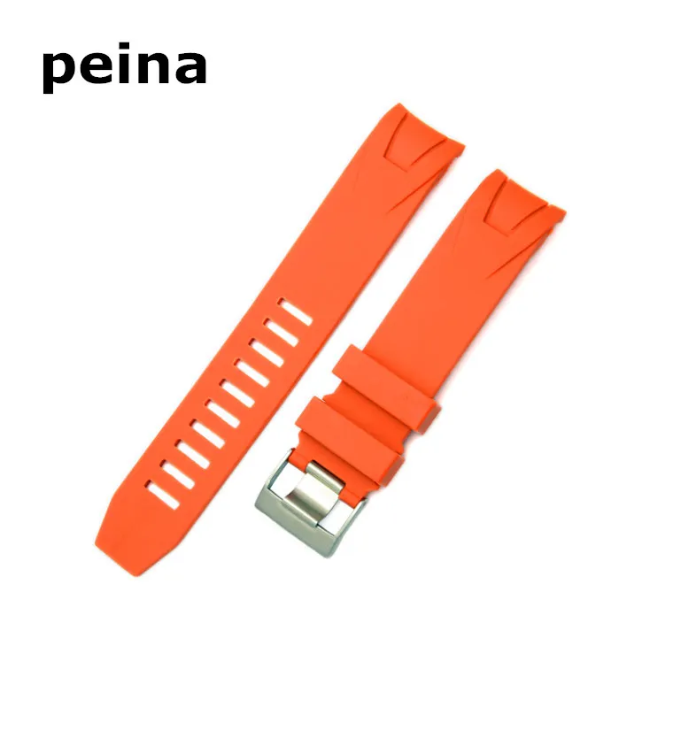 20 mm 22 mm Nouvel Black Orange Diver Rubber Curbed Watch Band Bandon Utilisation pour Omega Watch1681262