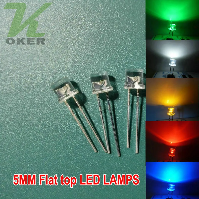 1000 Uds 5mm blanco rojo azul verde amarillo parte superior plana agua clara lámpara de luz LED diodo emisor cuentas ultrabrillantes Plug-in DIY Kit práctica gran angular