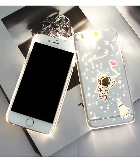 For i6 6s 4.Flash Up Light Luminous LED Mobile Phone Case Cover for iPhone 6 5 5s Plus 5.5 inch Space Star Astronaut Sakura