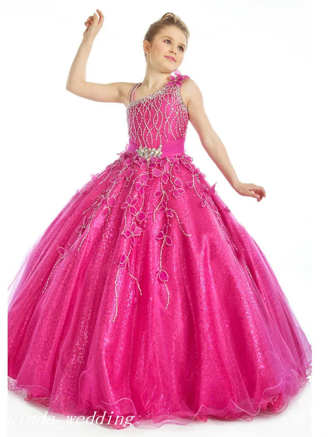 Fuchsia Sparkly Frocks Girl's Pageant Dress Princess Ball Gown Party Cupcake Prom Dress For Young Short Girl Pretty Dress For Little Kid