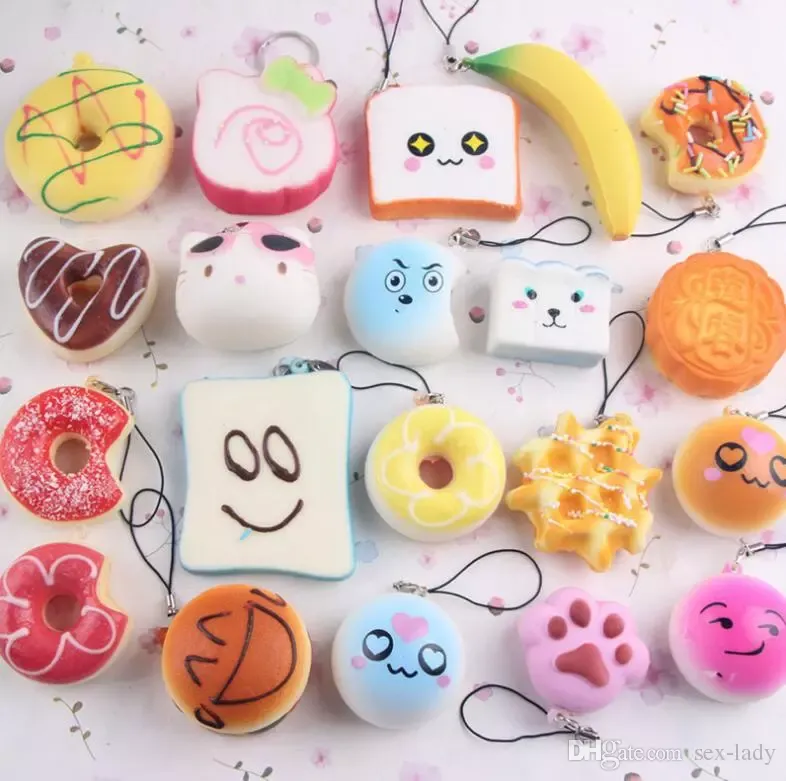 도매 kawaii squishy rilakkuma donut soft squishies 귀여운 전화 끈 가방 매력 느린 상승